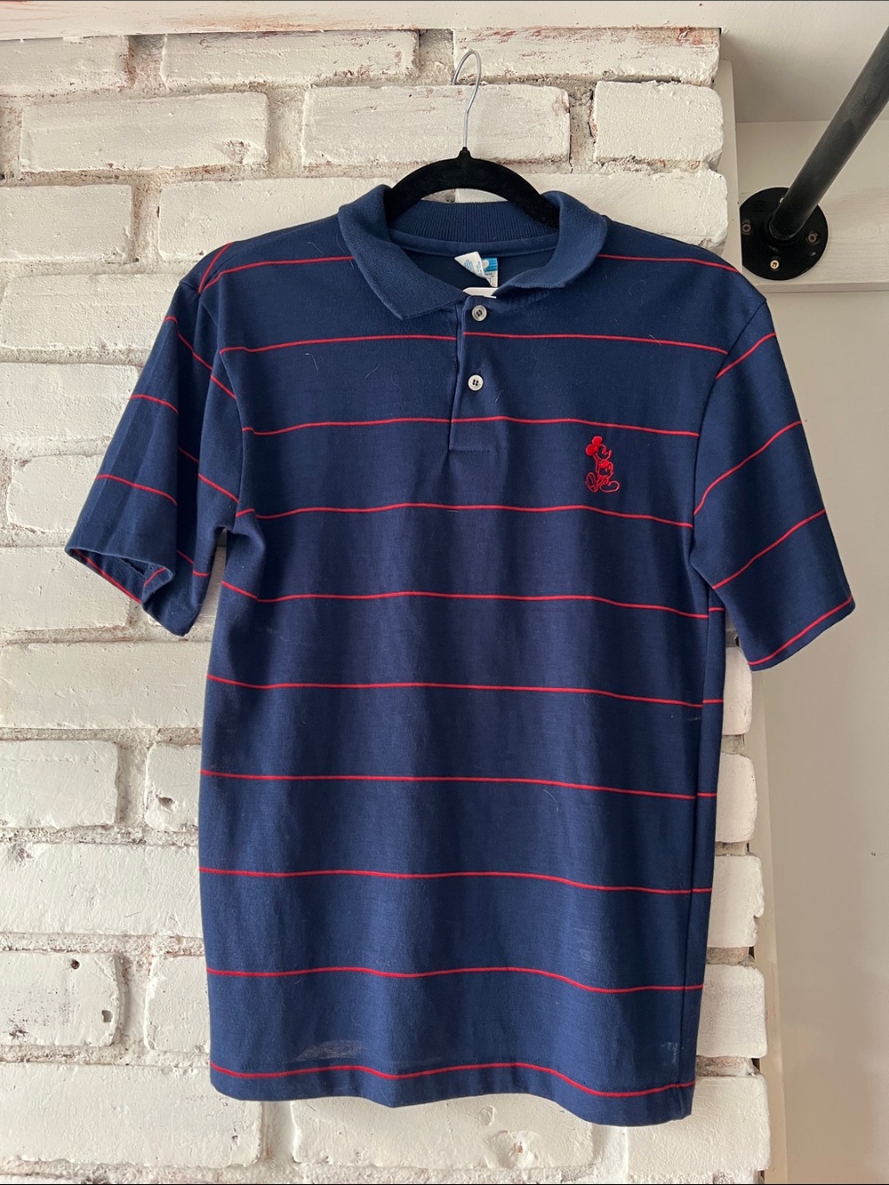 Disney thin Men's Navy Polo Shirt with Red Stripe collared tee